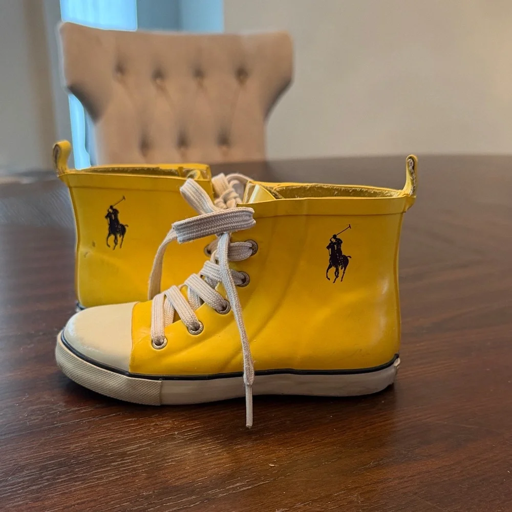 Polo Ralph Lauren Yellow Toddler Rain Boots Rubber Lace-Up Size 10